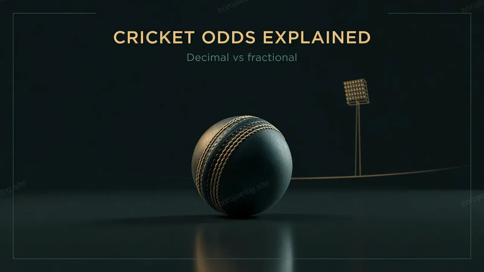 Dark illustration of a cricket ball with gold stitching, used to introduce BoroJeet cricket betting odds for Bangladesh